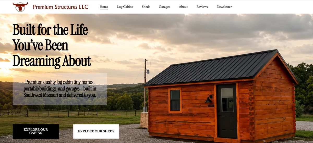 Screenshot of the earlier Premium Structures website homepage